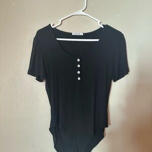 Black Henley Scoop Neck Button Down